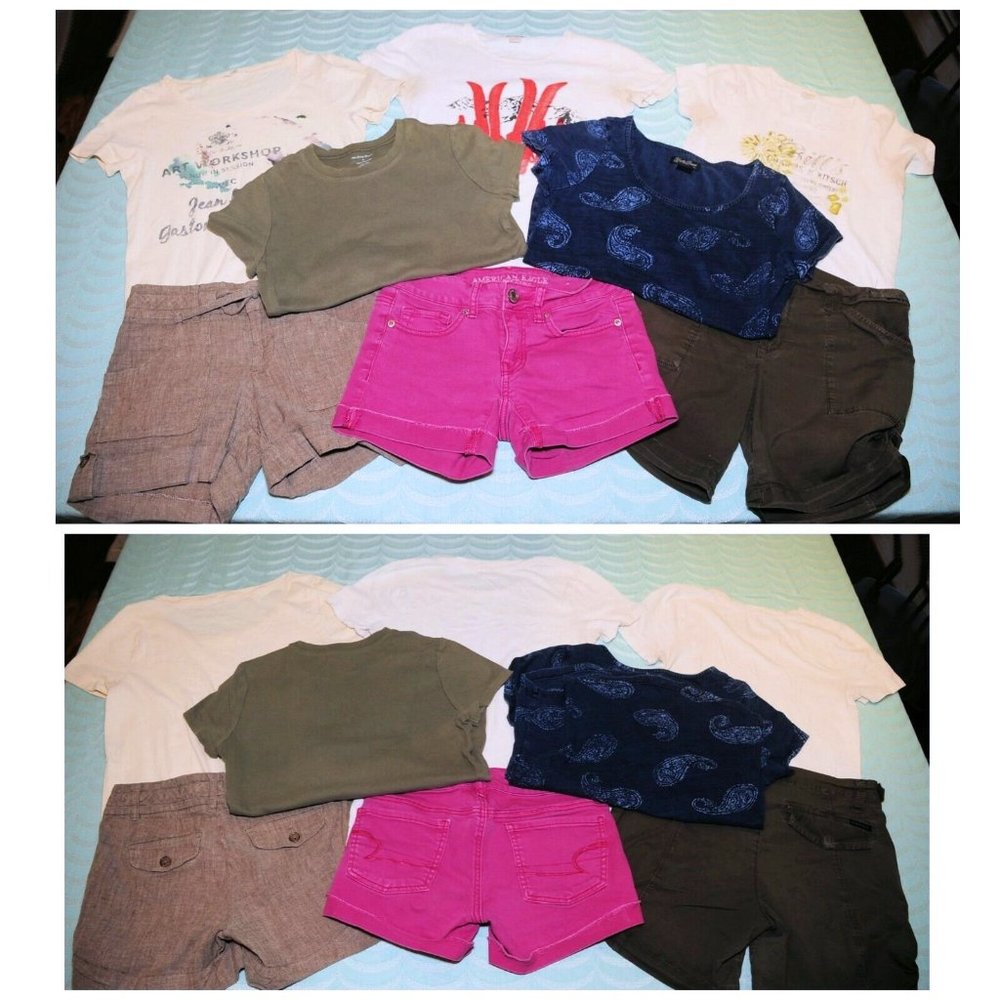 Jr Girls Size XS Short Sleeve Shirt & Short LOT School Outfits AE J Crew OldNavy